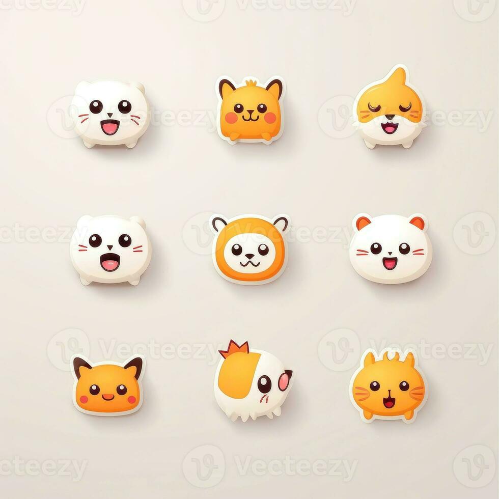 Set of animal faces, face emojis, stickers, emoticons,cartoon funny mascot characters face set, Generative AI illustration photo