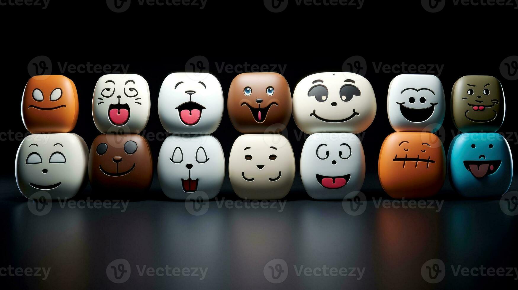 Set of animal faces, face emojis, stickers, emoticons,cartoon funny mascot characters face set, Generative AI illustration photo