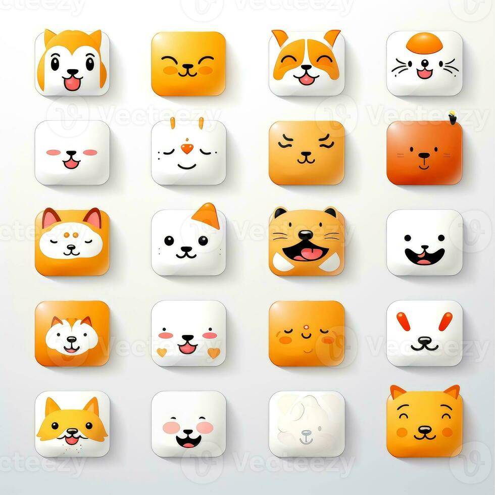 Set of animal faces, face emojis, stickers, emoticons,cartoon funny mascot characters face set, Generative AI illustration photo