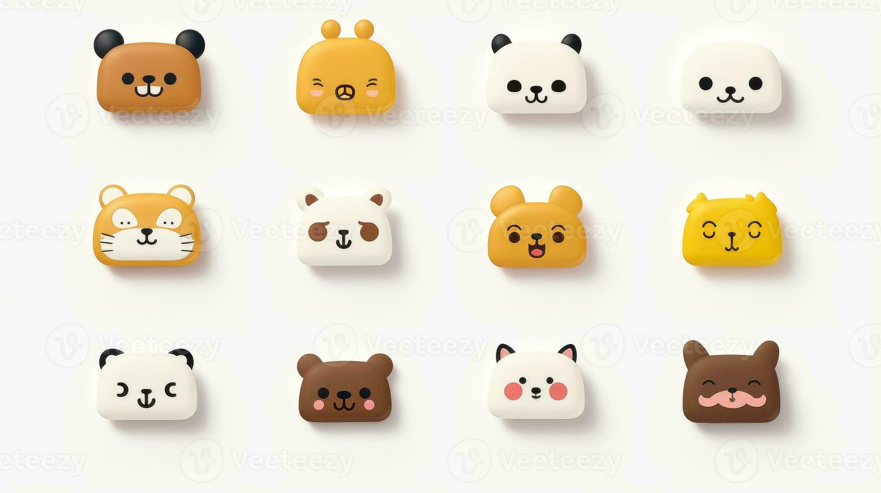 Set of animal faces, face emojis, stickers, emoticons,cartoon funny mascot characters face set, Generative AI illustration photo