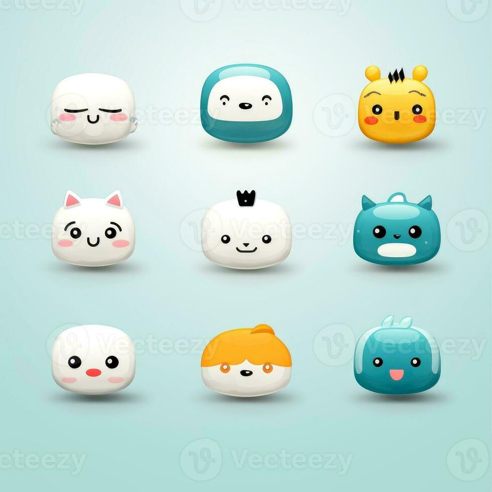 Set of animal faces, face emojis, stickers, emoticons,cartoon funny mascot characters face set, Generative AI illustration photo
