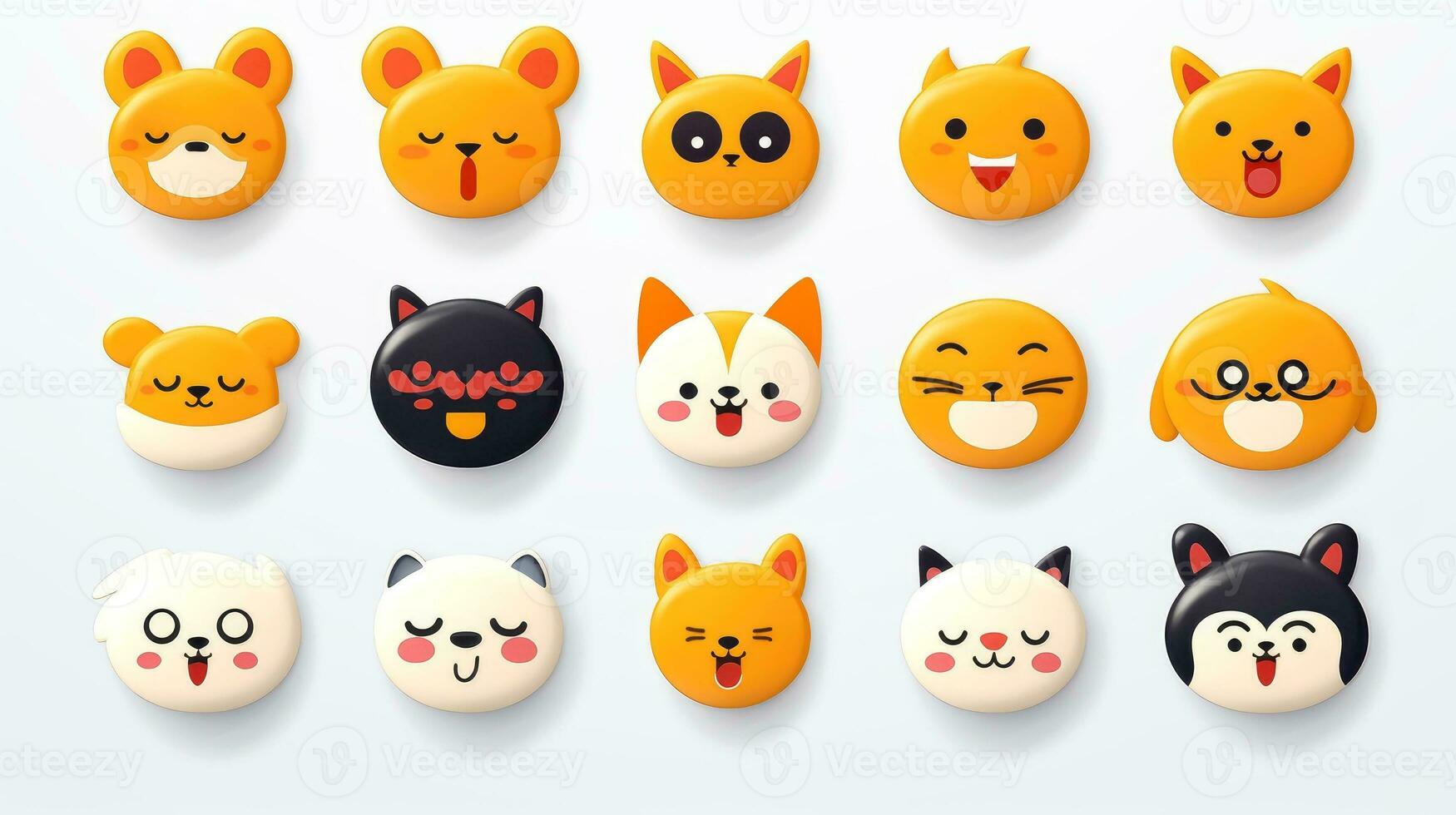 Set of animal faces, face emojis, stickers, emoticons,cartoon funny mascot characters face set, Generative AI illustration photo