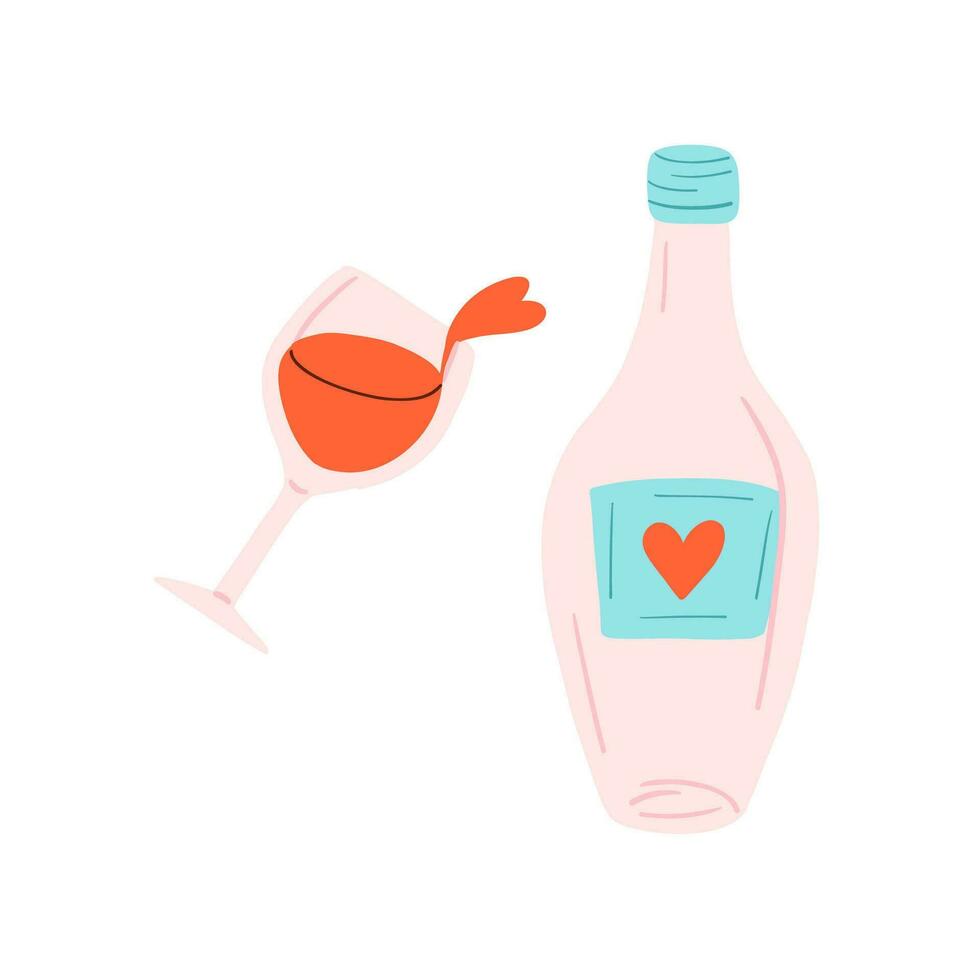 Bottle and wine glass. Cocktail, alcohol beverage. Invitation for an event, festival. Restaurant menu. Isolated vector illustration