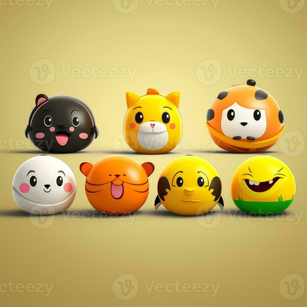 Set of animal faces, face emojis, stickers, emoticons,cartoon funny mascot characters face set, Generative AI illustration photo