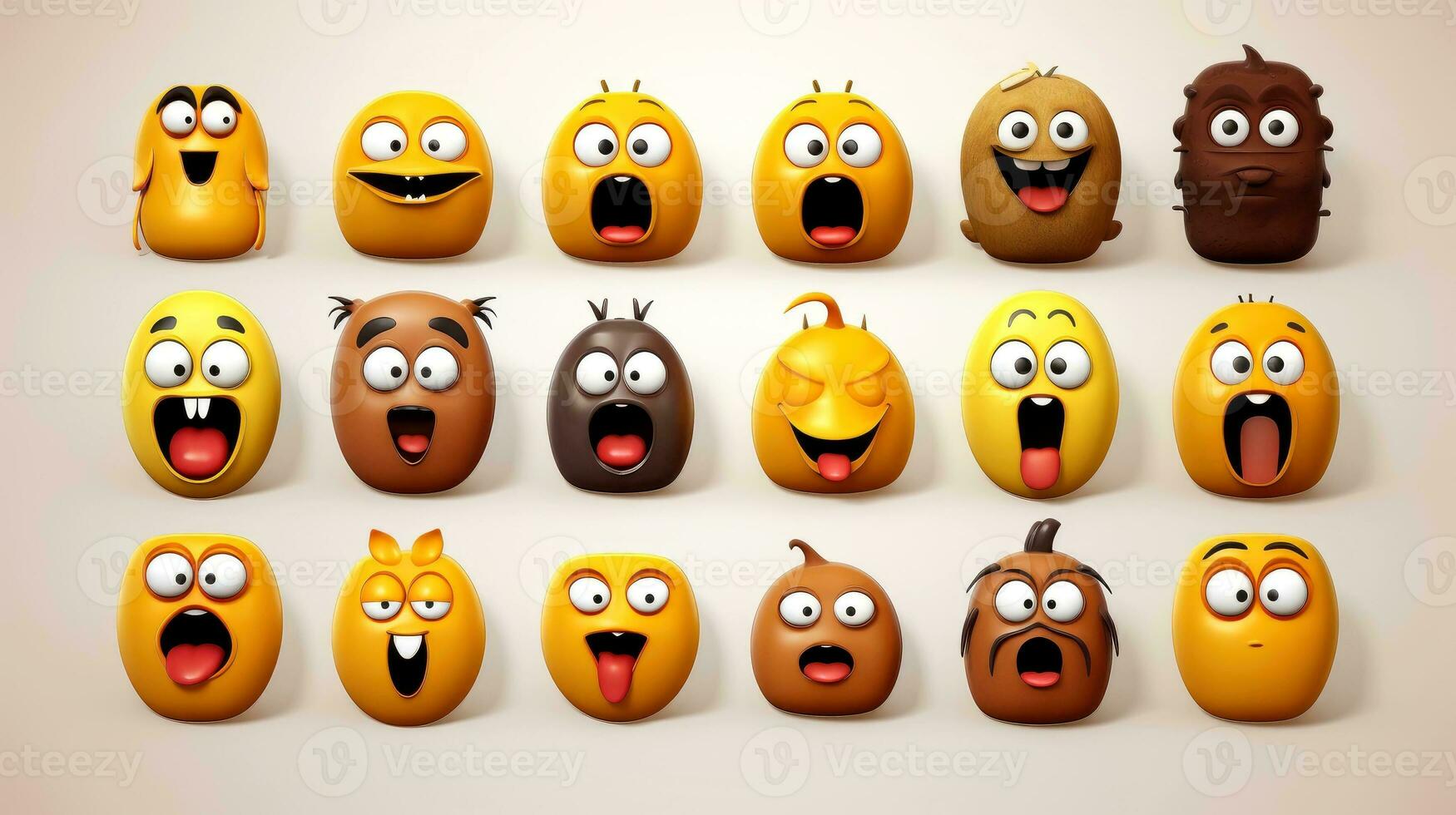 Set of animal faces, face emojis, stickers, emoticons,cartoon funny mascot characters face set, Generative AI illustration photo