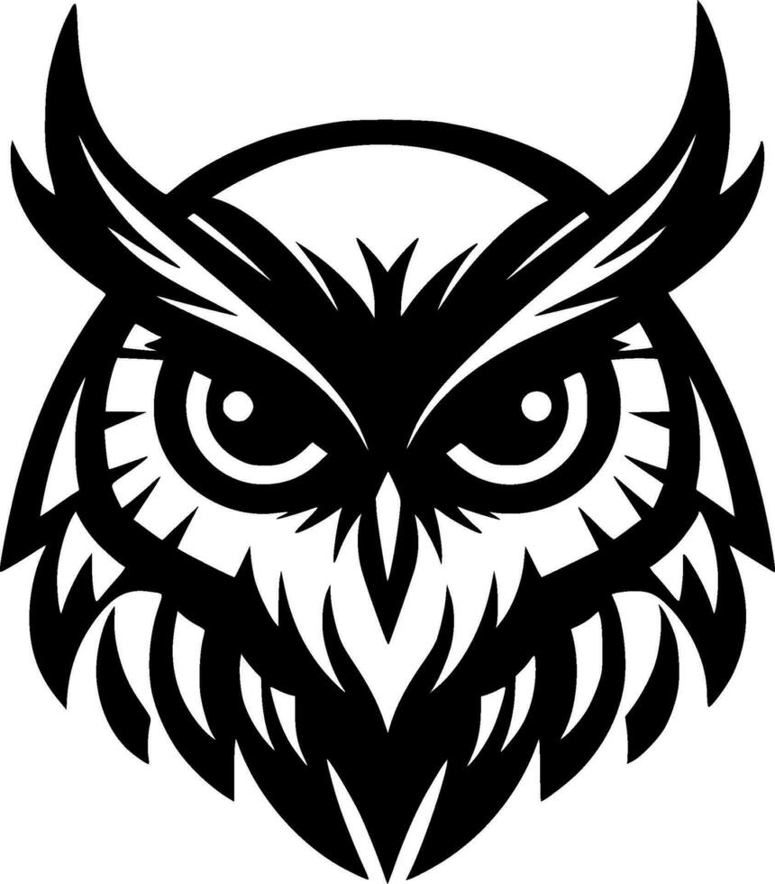 Owl, Black and White Vector illustration