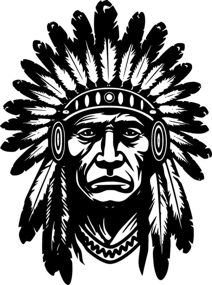 Indian Chief - Black and White Isolated Icon - Vector illustration
