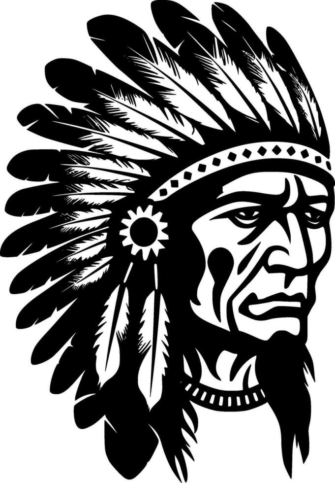 Indian Chief - Black and White Isolated Icon - Vector illustration