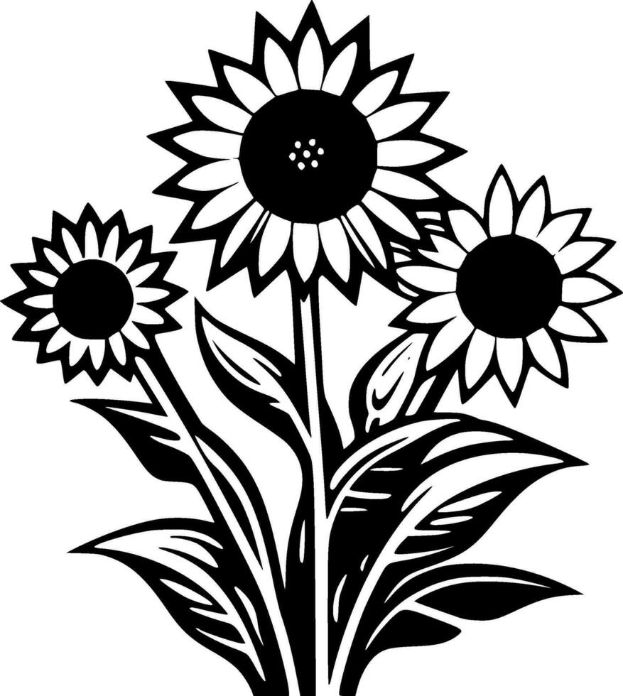 Flowers - Black and White Isolated Icon - Vector illustration