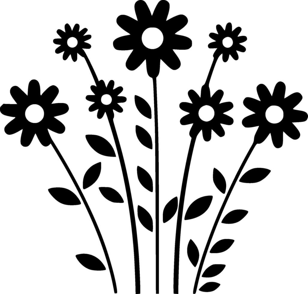 Flowers - Black and White Isolated Icon - Vector illustration