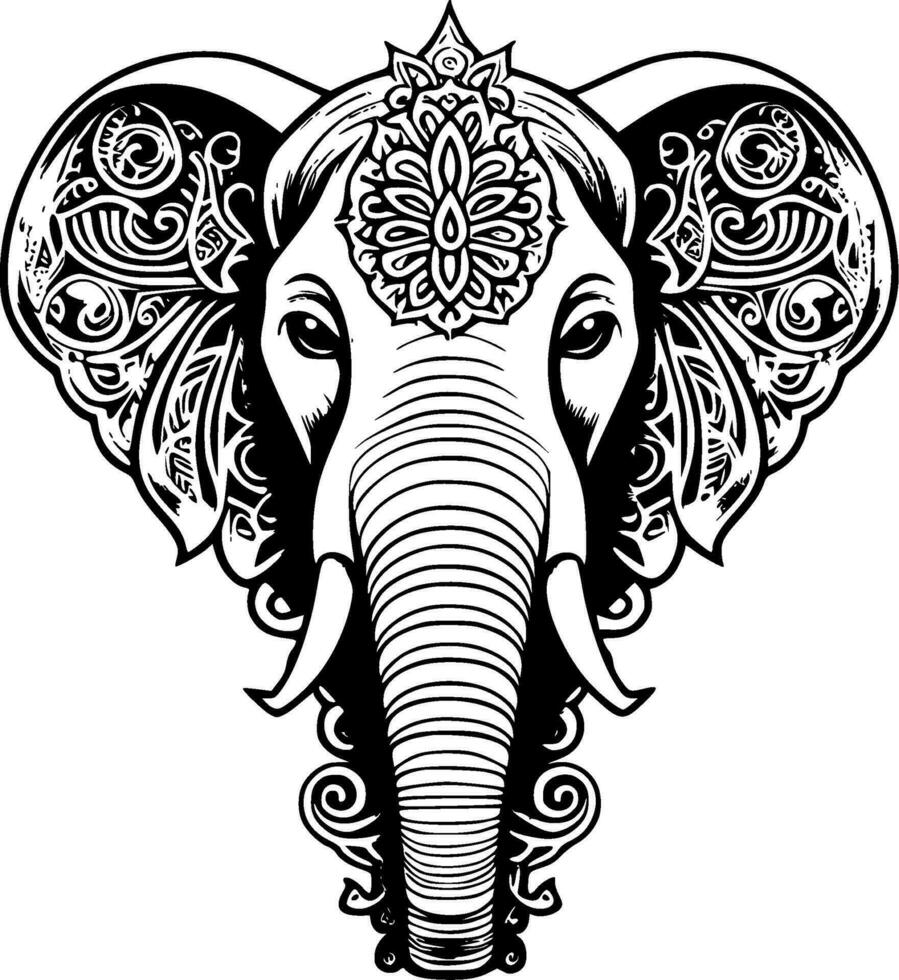 elefante - negro y blanco aislado icono - vector ilustración