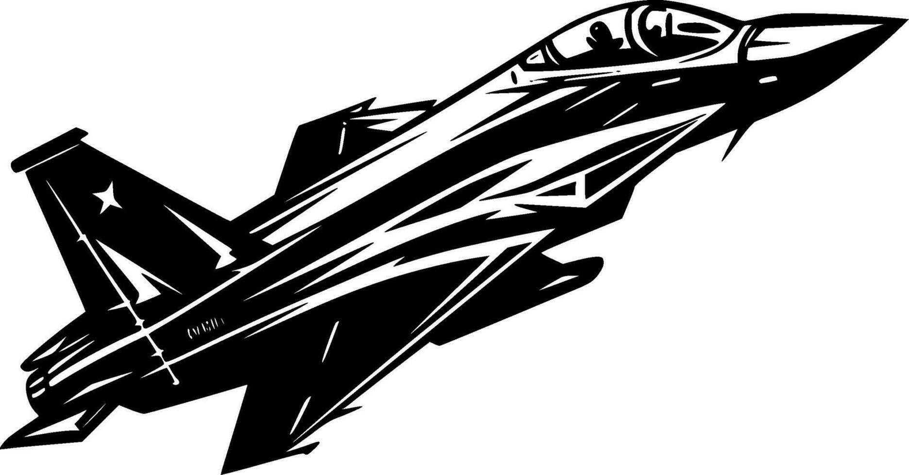 Fighter Jet - Black and White Isolated Icon - Vector illustration