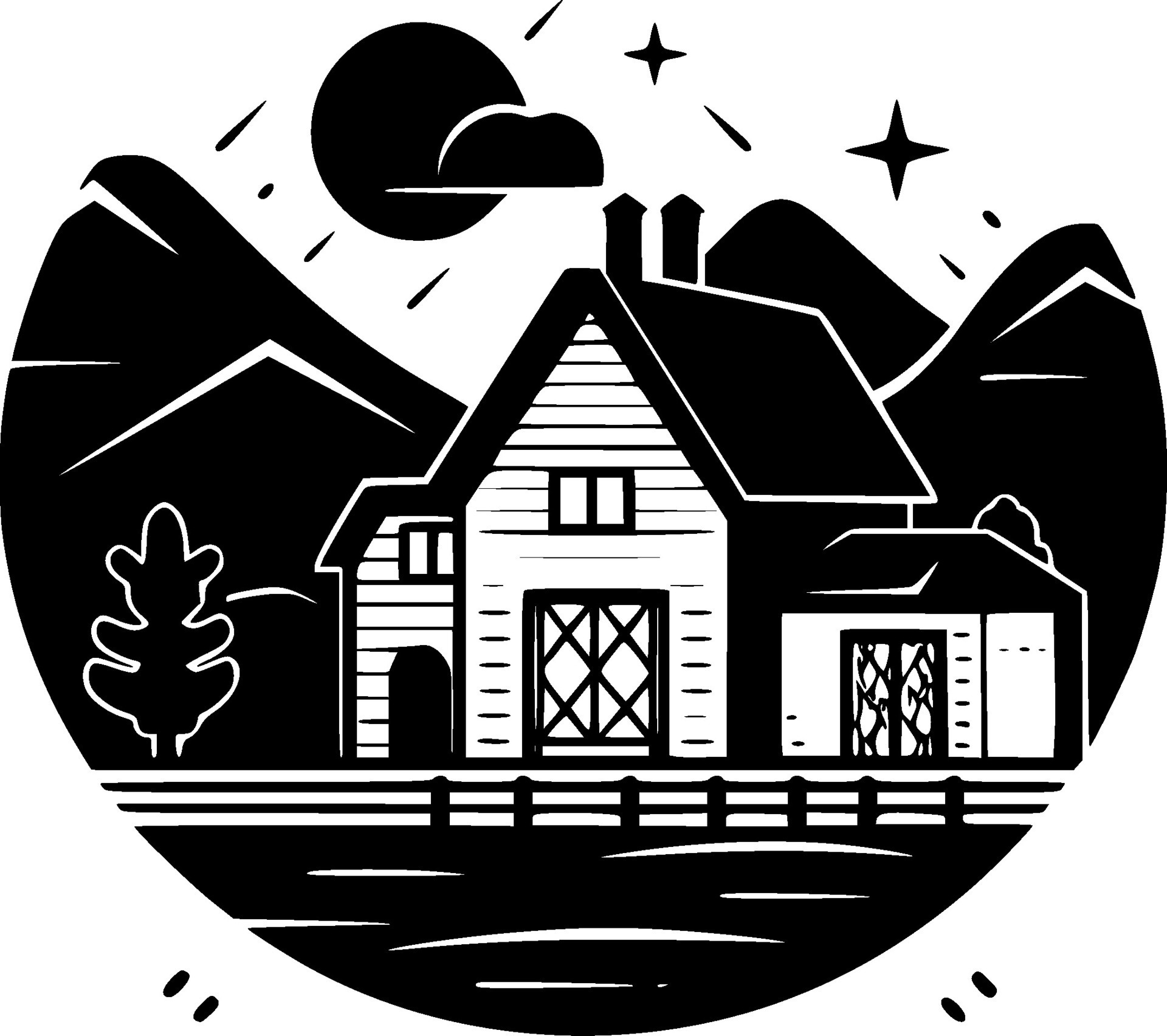 Farmhouse, Black and White Vector illustration 27963027 Vector Art at