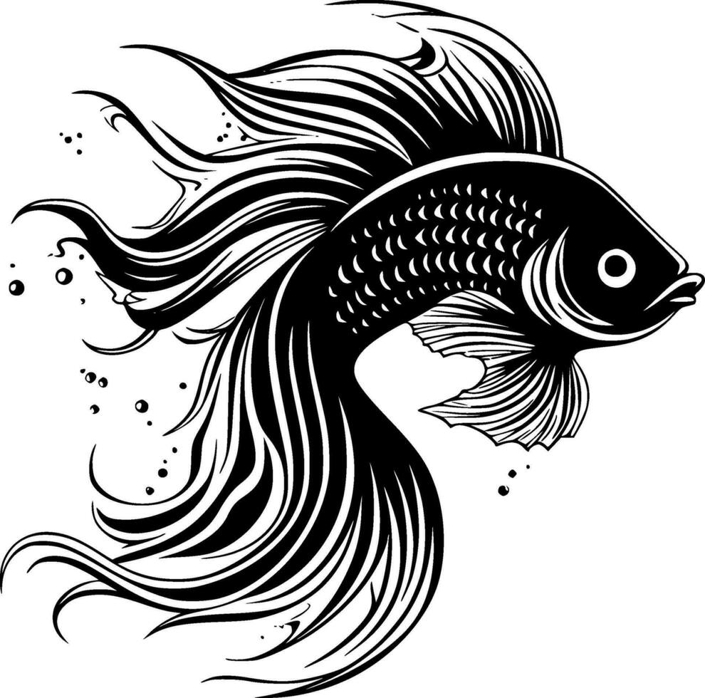 Beta Fish, Black and White Vector illustration