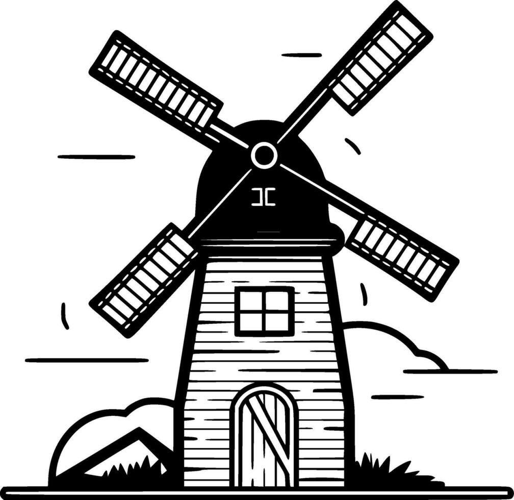 Windmill, Minimalist and Simple Silhouette - Vector illustration