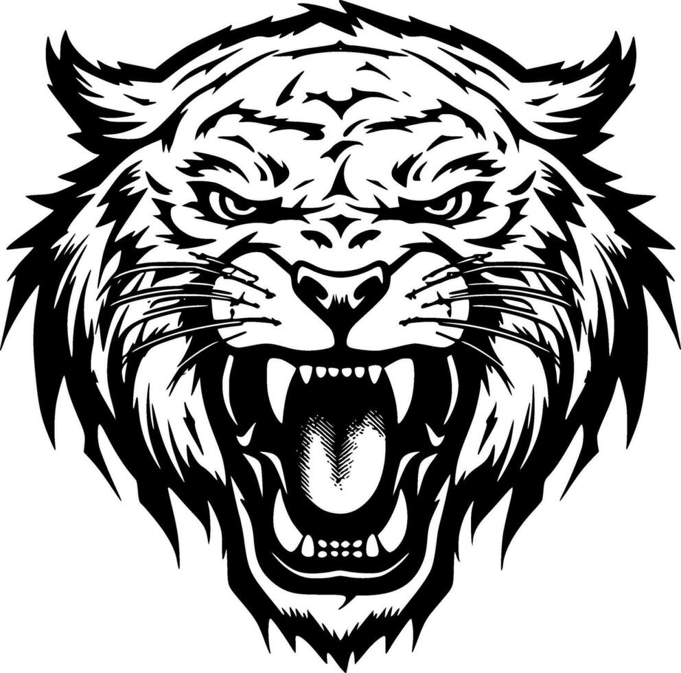 Tigre - negro y blanco aislado icono - vector ilustración