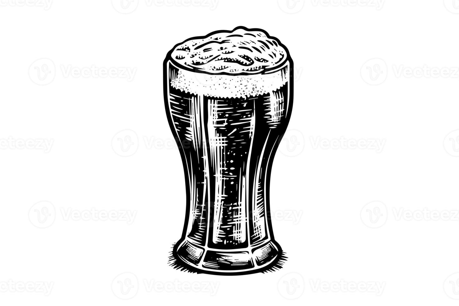 Glass of beer engraving style. Hand drawn black color vintage vector illustration. photo