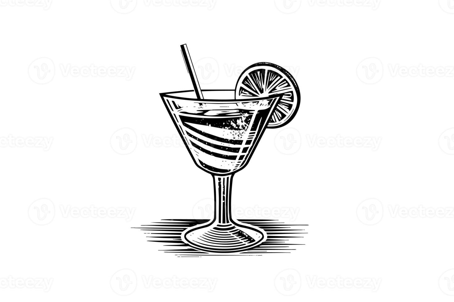 Margarita cocktail engraved isolated drink vector illustration. Black and white sketch composition photo