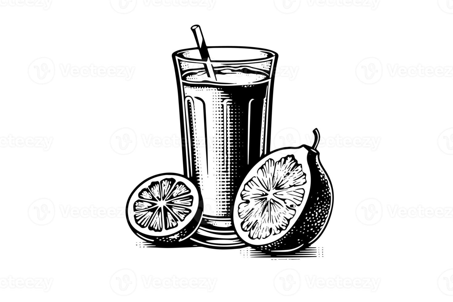 Drink lemonade with lemon hand drawn engraving style vector illustration photo