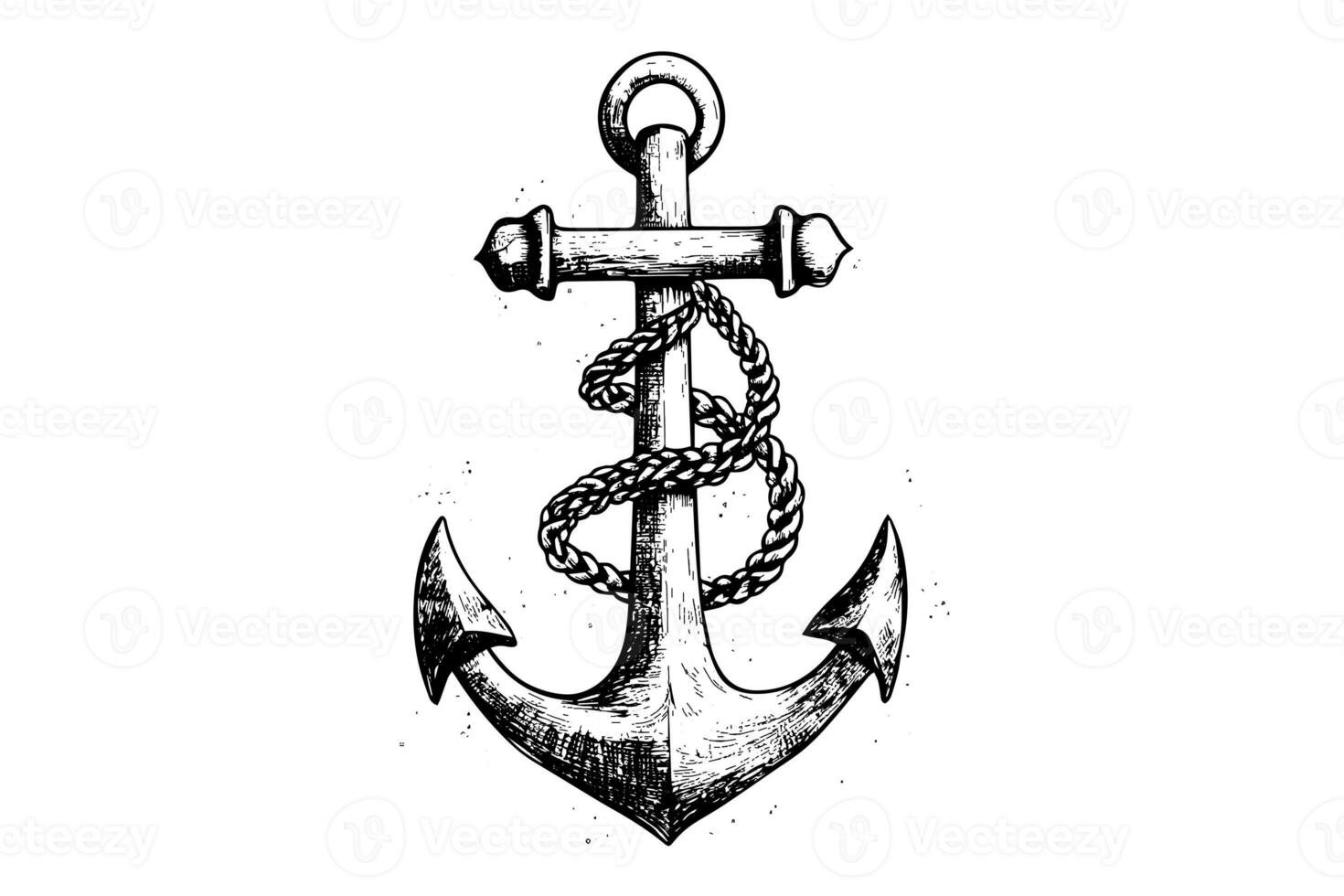 Ship sea anchor and rope in vintage engraving style. Sketch hand drawn vector illustration. photo