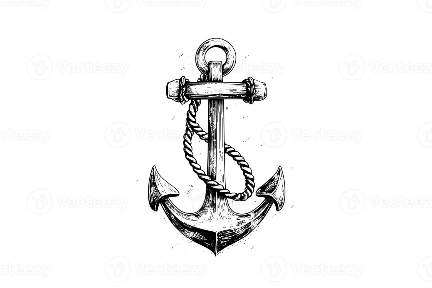 Ship anchor and rope in vintage engraving style. Sketch hand drawn vector illustration. photo