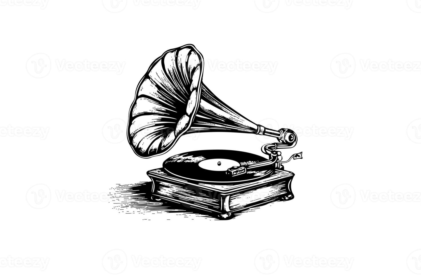 Retro phonograph gramophone vintage engraved vector illustration. Sketch hand drawn art photo