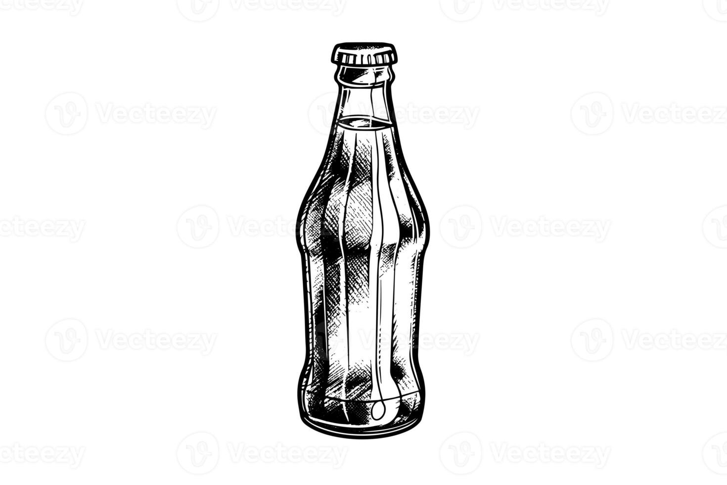 Glass bottle of soda. Ink sketch of cola hand drawn vintage vector illustration photo