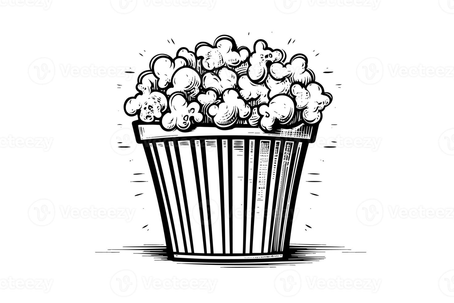 Popcorn in box engraving ink vector illustration , line art. photo