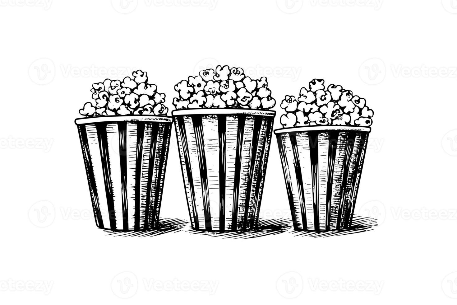 Set boxes of popcorn engraving ink vector illustration , line art. photo