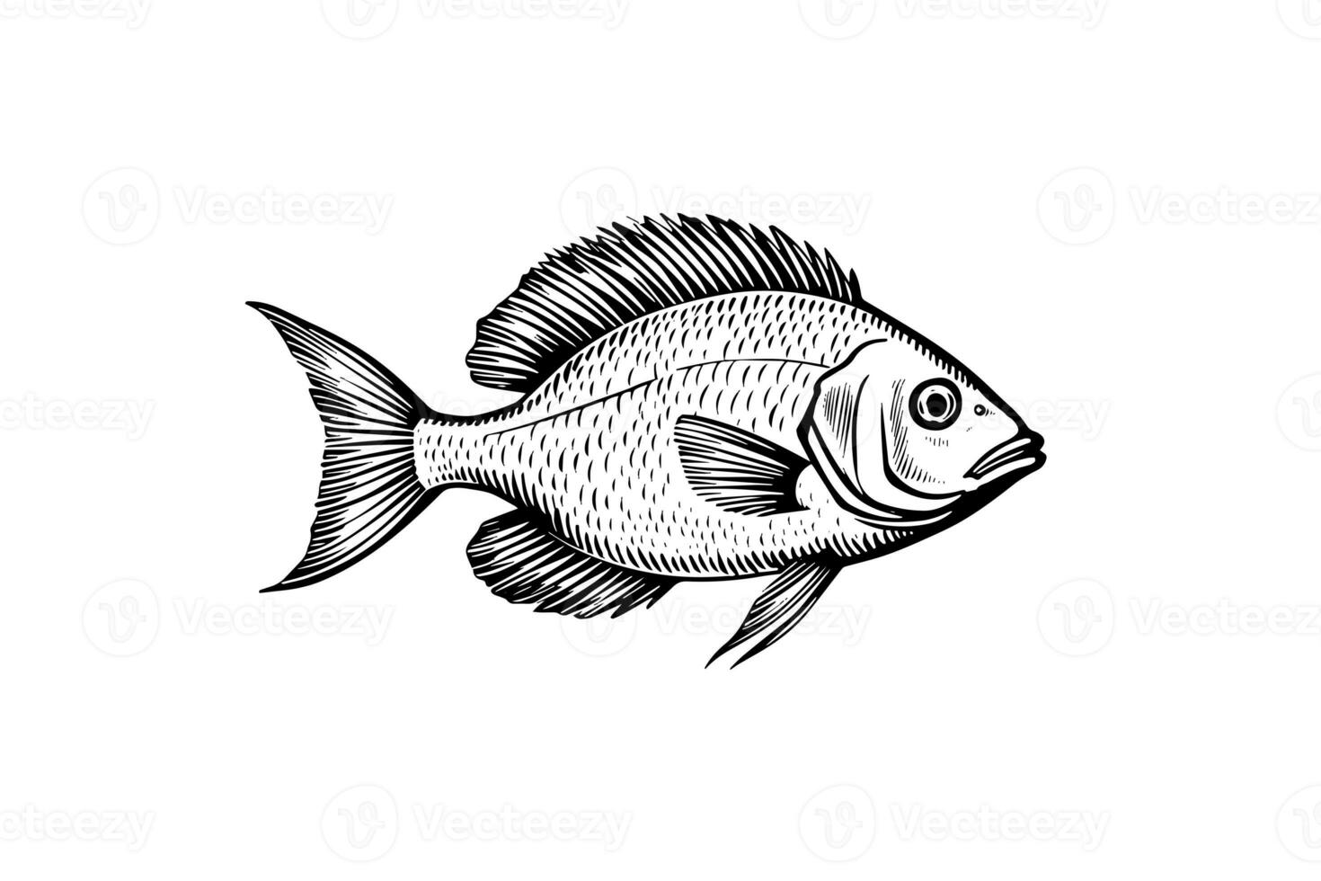 Perch hand drawn engraving fish isolated on white background. Vector sketch illustration. photo