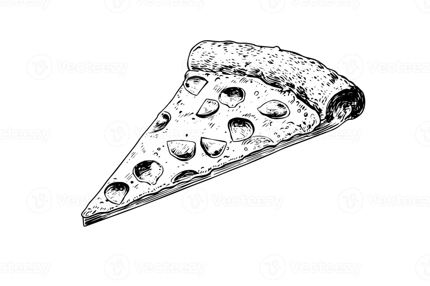 Slice of pizza hand drawn engraving style vector illustration. photo