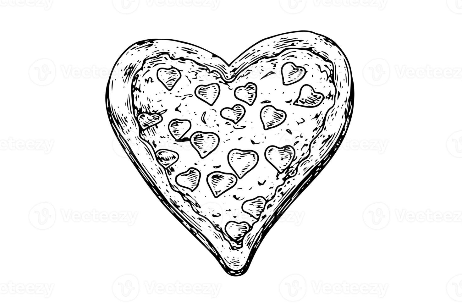 Heart-shaped pizza  sketch hand drawn engraving style Vector illustration photo