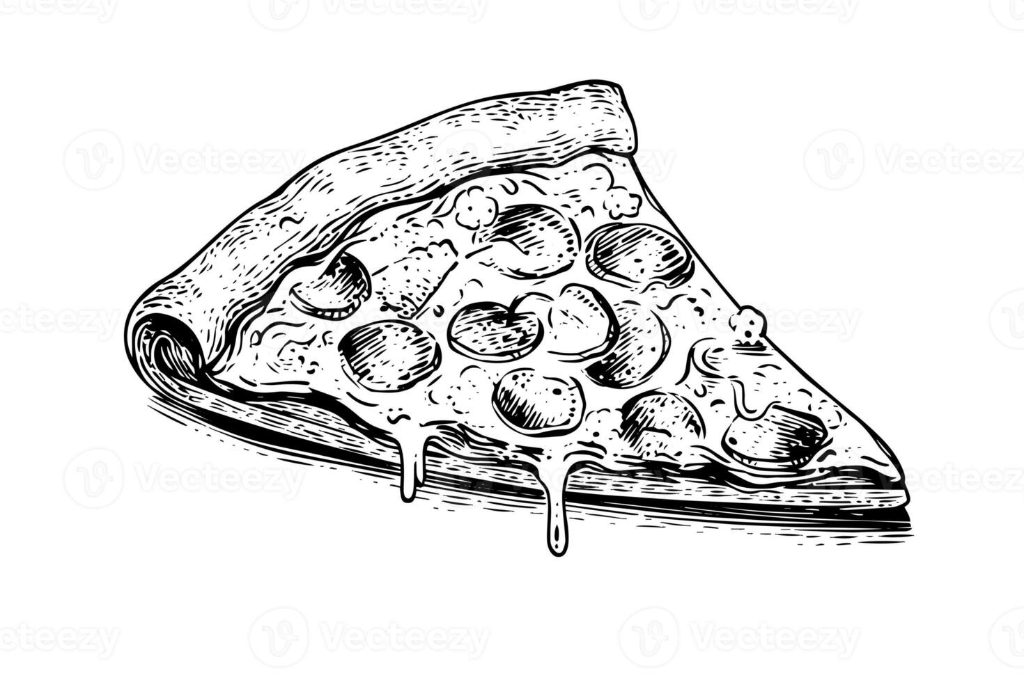 Slice of pizza hand drawn engraving style vector illustration photo