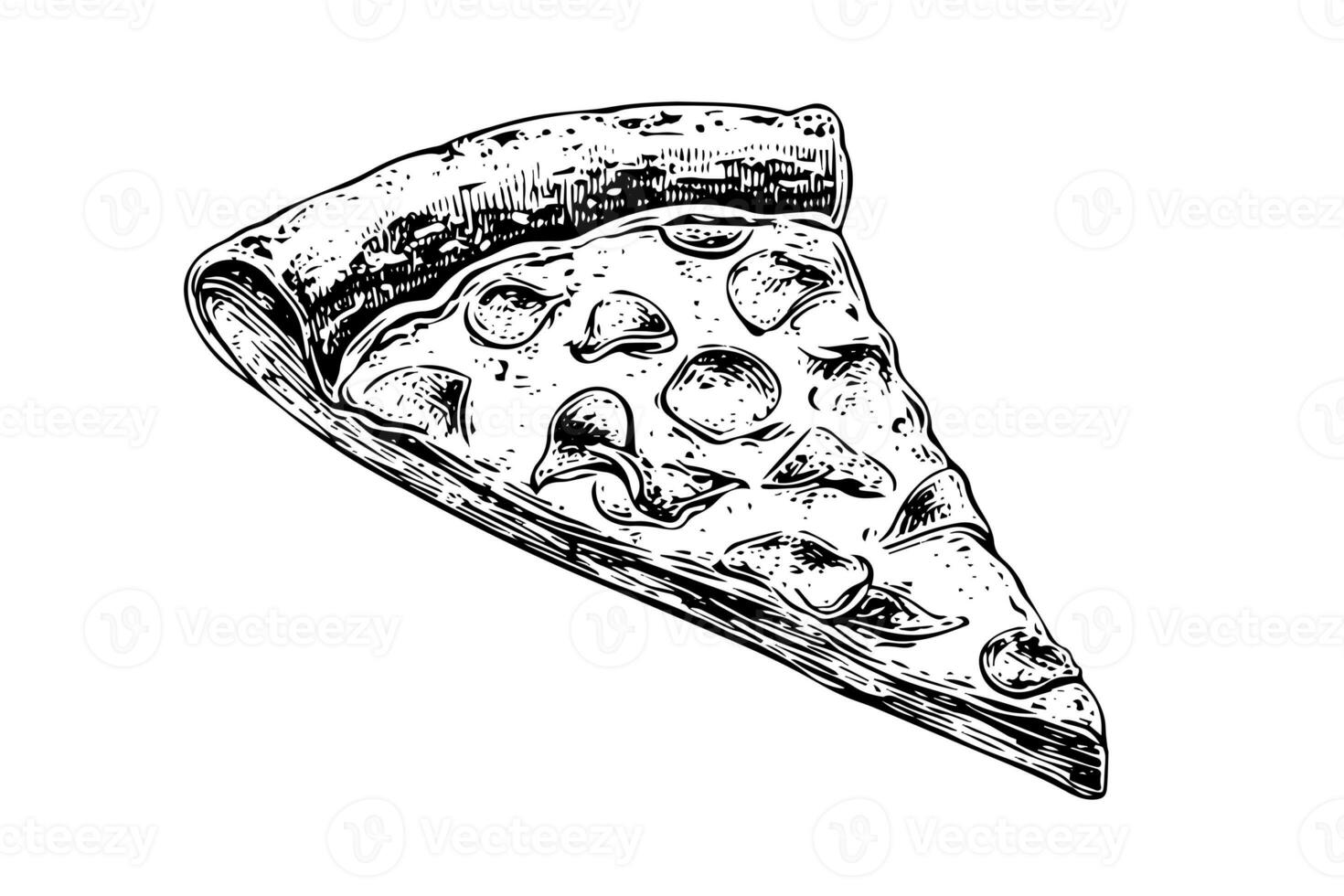 Slice of pizza hand drawn engraving style vector illustration. photo