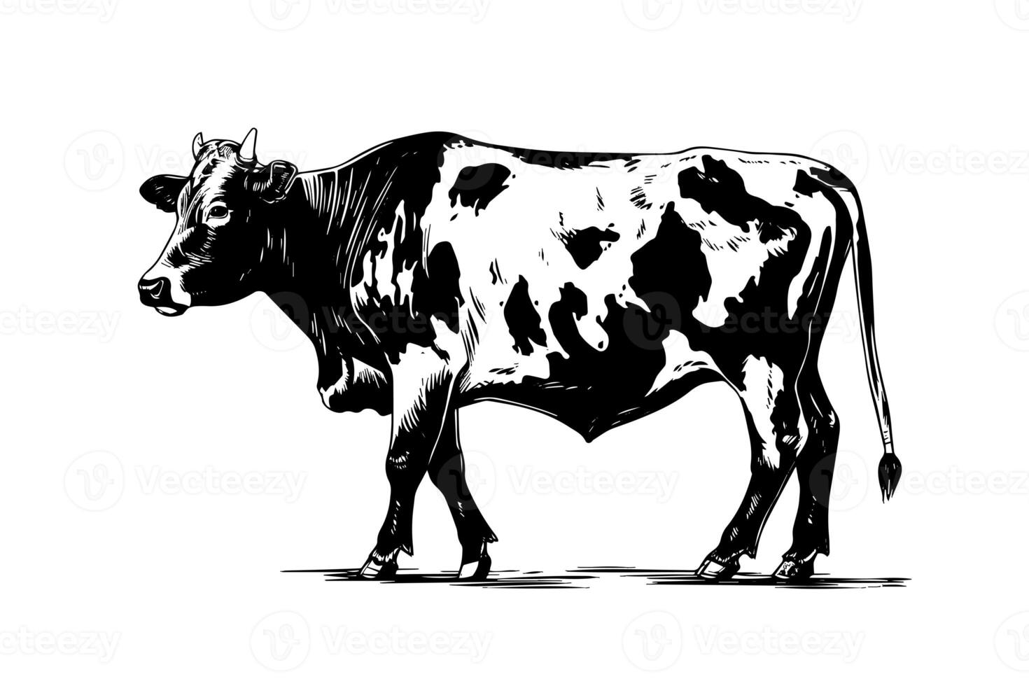 Alpine cow vector hand drawn engraving style illustration photo