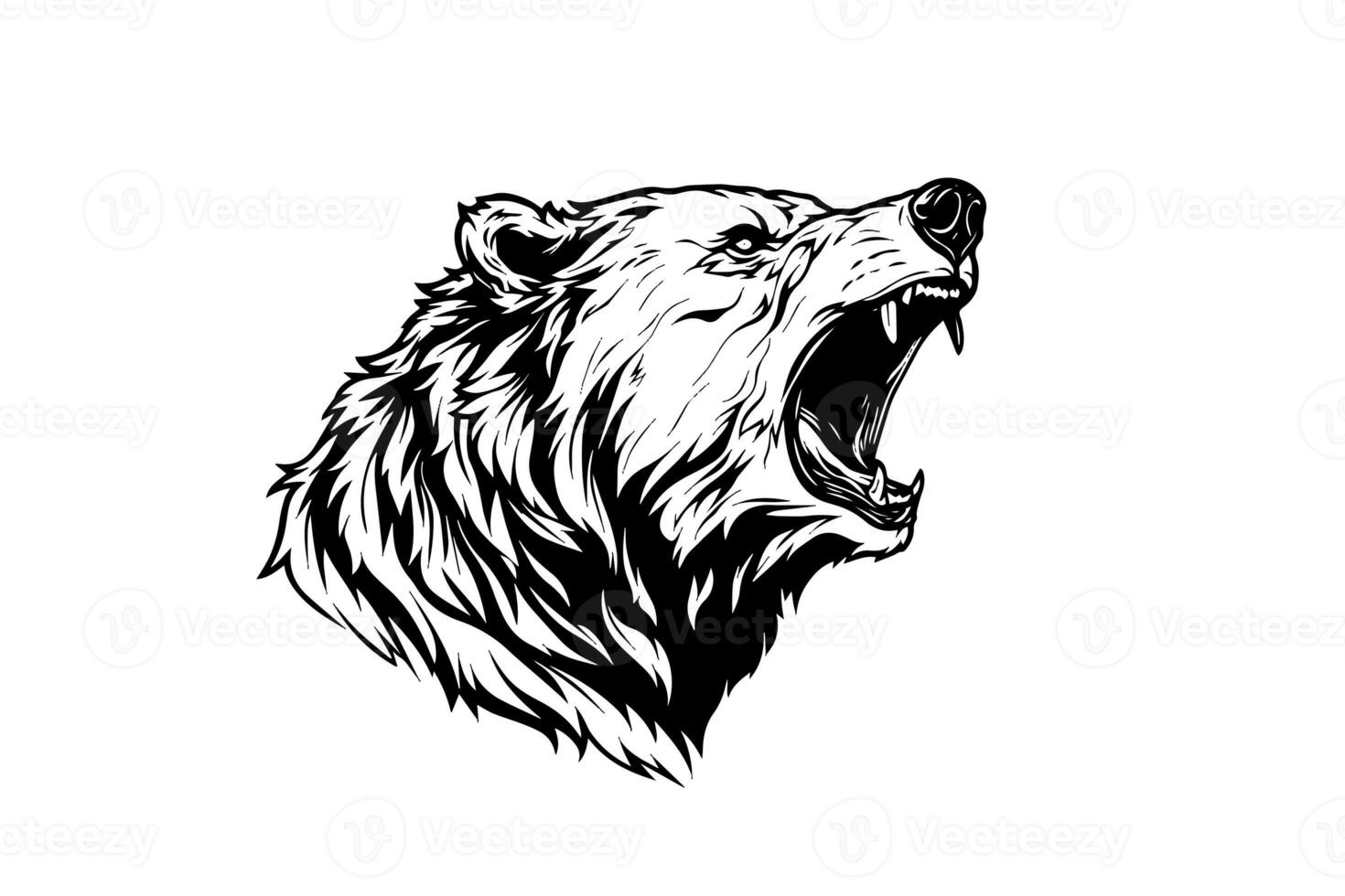 Bear growling head logotype vector engraving style illustration. photo