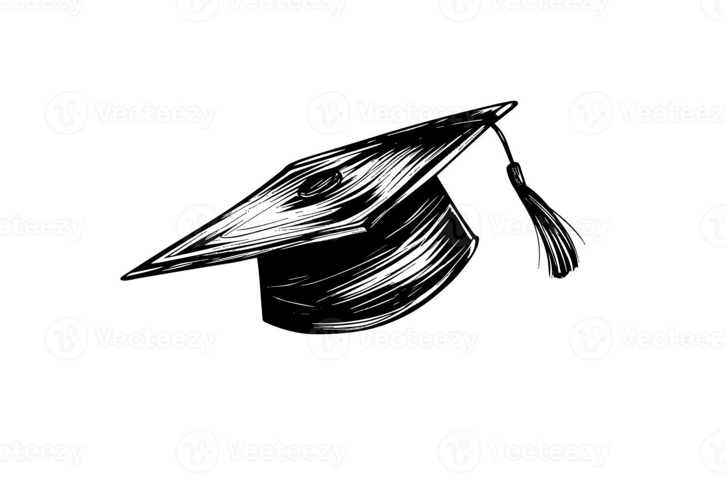 Graduation hat hand drawing vintage engraving vector illustration. photo