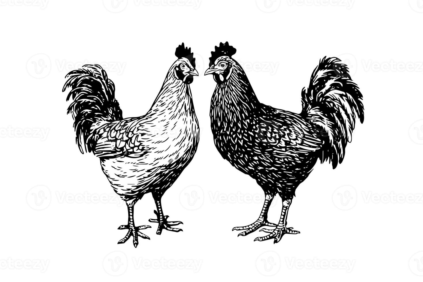 Chicken or hen drawn in vintage engraving  style vector illustration photo