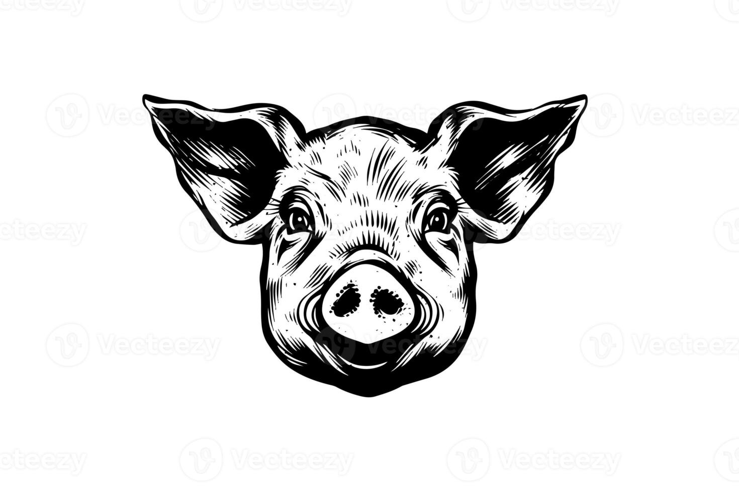 Cute pig or pork head engraving style vector illustration. photo