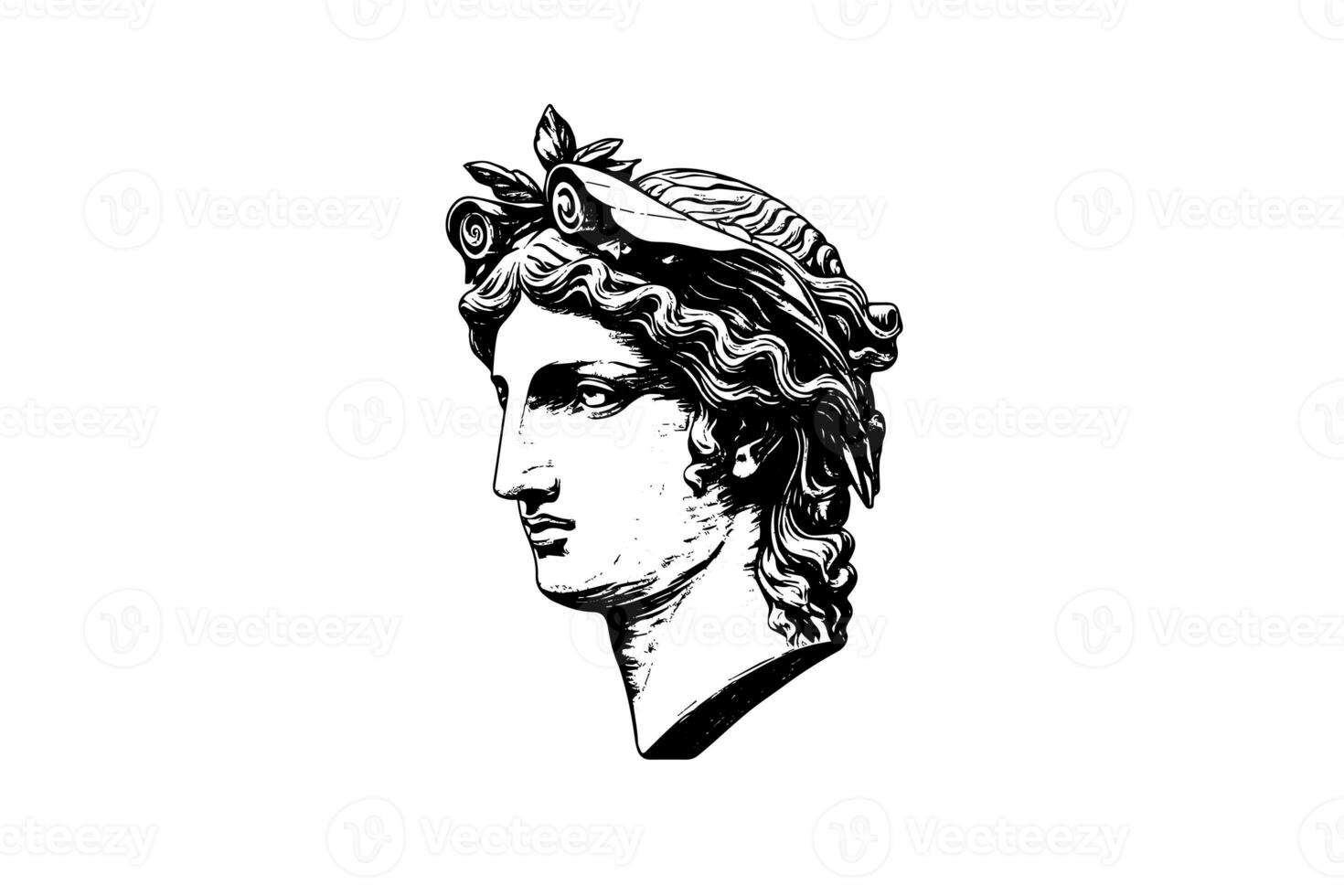 Antique statue head of greek sculpture sketch engraving style vector illustration. photo