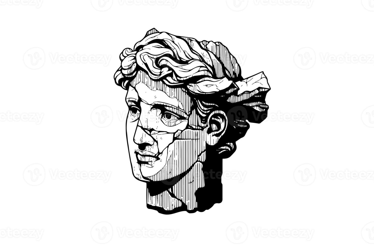 Cracked statue head of greek sculpture sketch engraving style vector illustration. photo