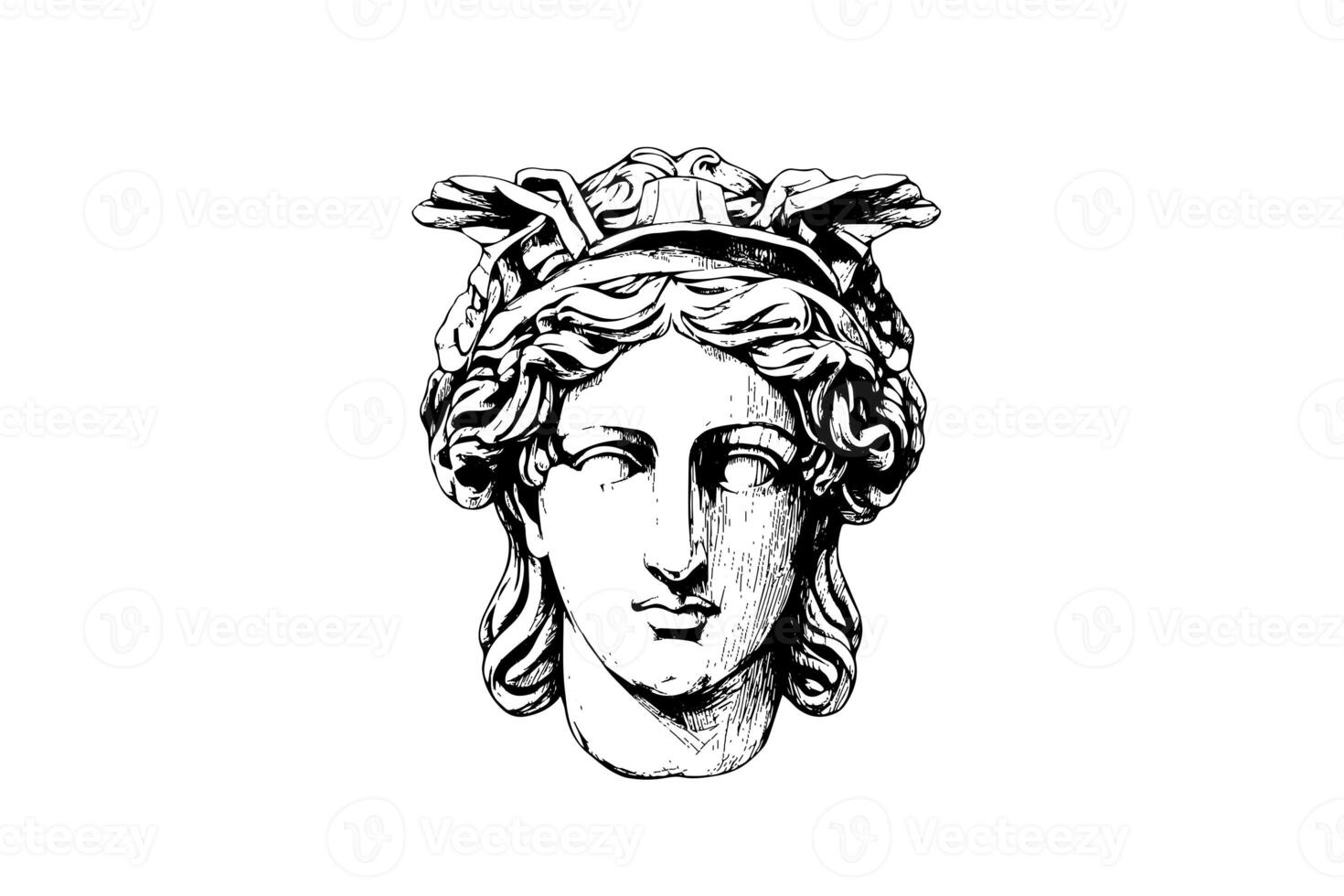 Antique statue head of greek sculpture sketch engraving style vector illustration. photo