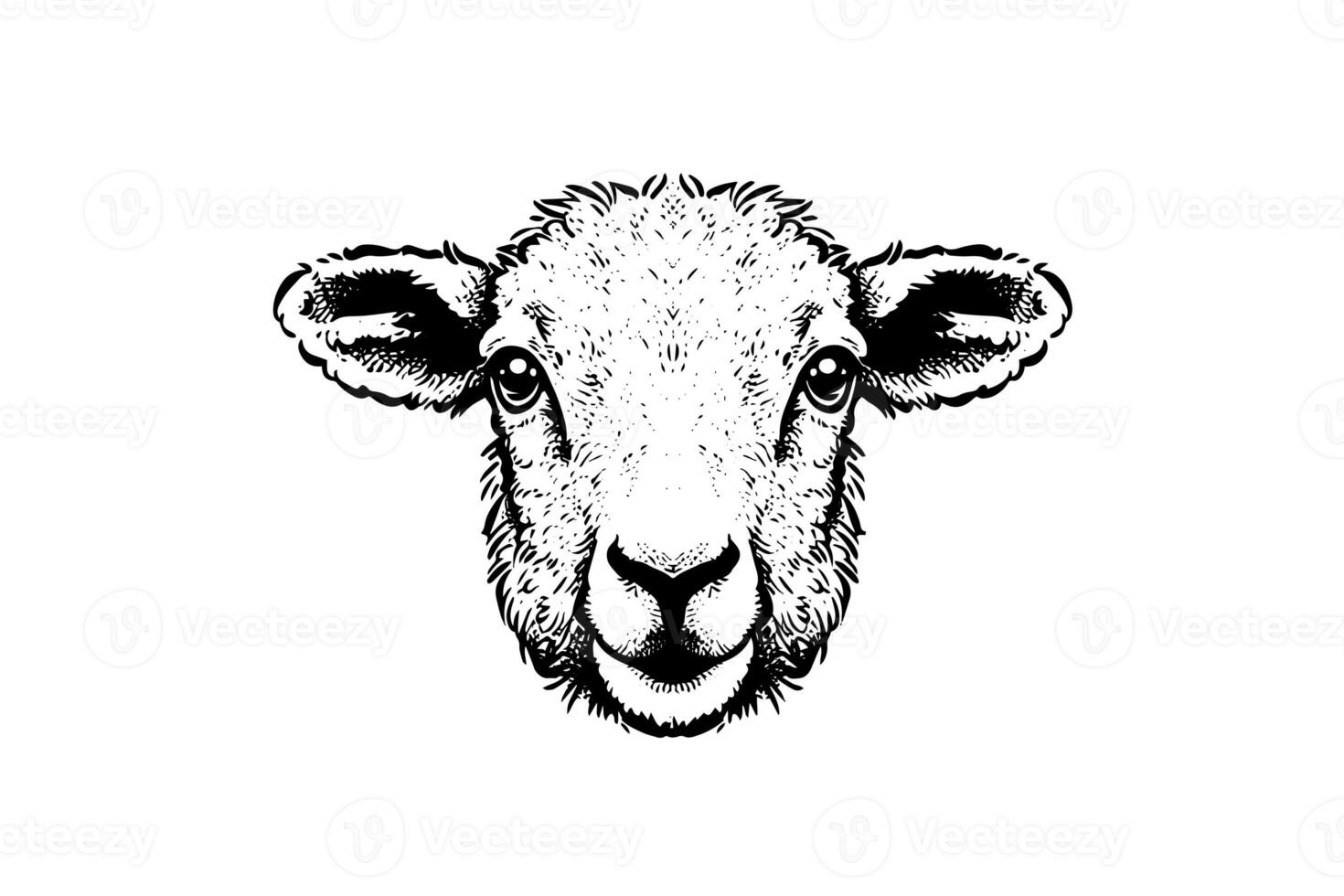 Cute sheep or lamb head engraving style vector illustration. Realistic