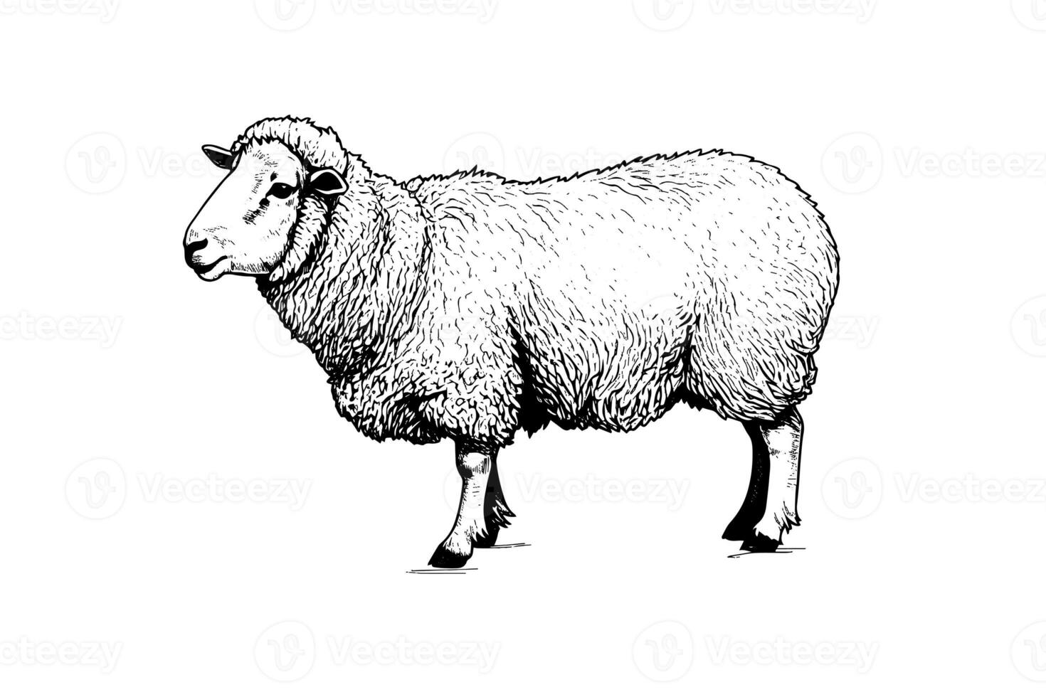 Cute sheep or lamb engraving style vector illustration.  Realistic image. photo