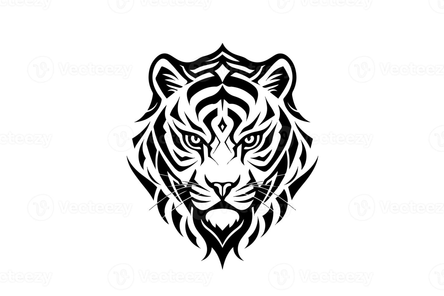 Tiger mascot sport or tattoo design. Black and white vector illustration logotype sign art. photo