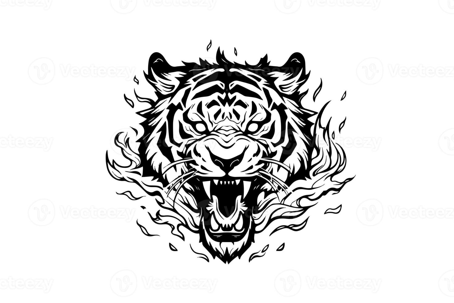 Tiger mascot sport or tattoo design. Black and white vector illustration logotype sign art. photo