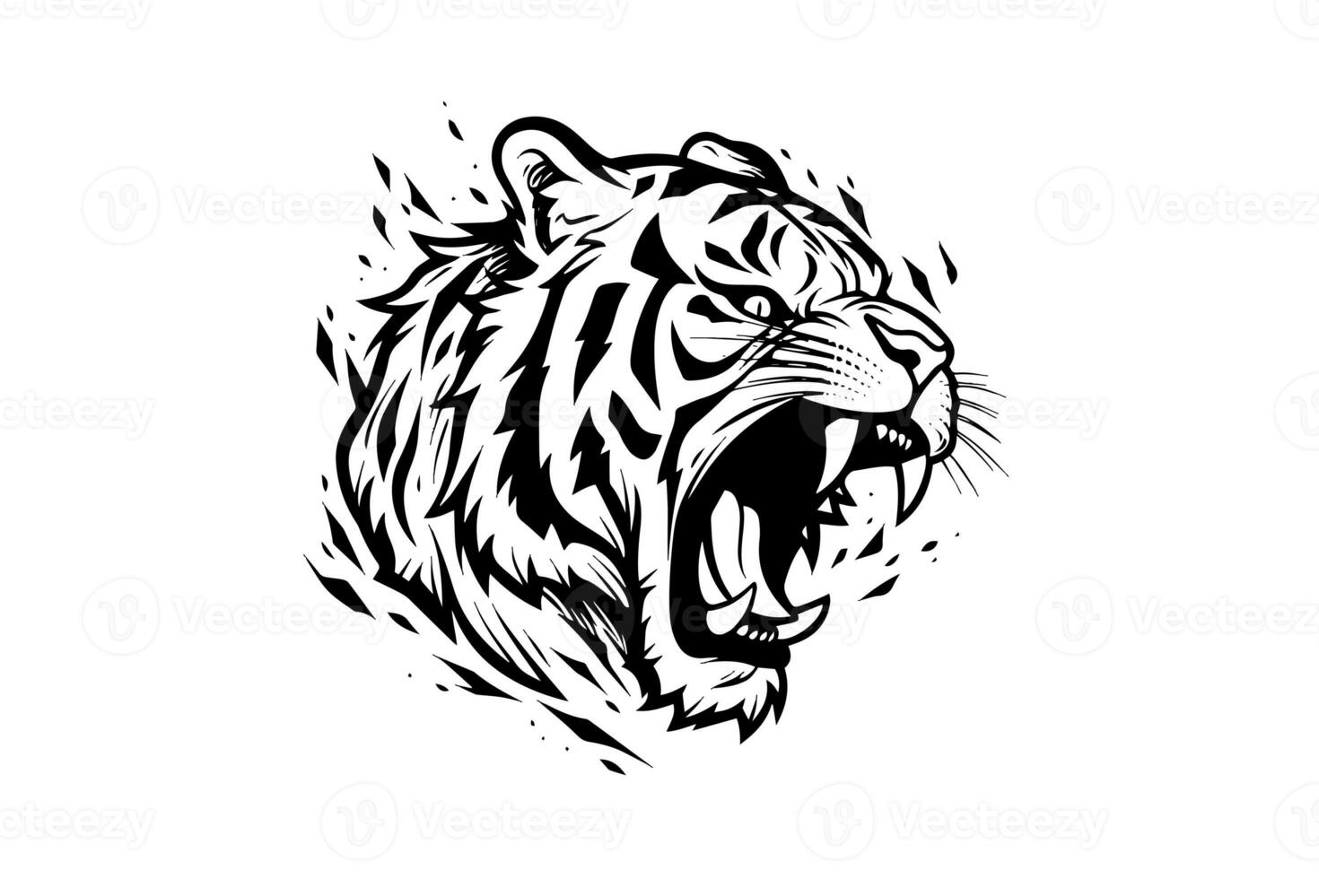 Tiger mascot sport or tattoo design. Black and white vector illustration logotype sign art. photo