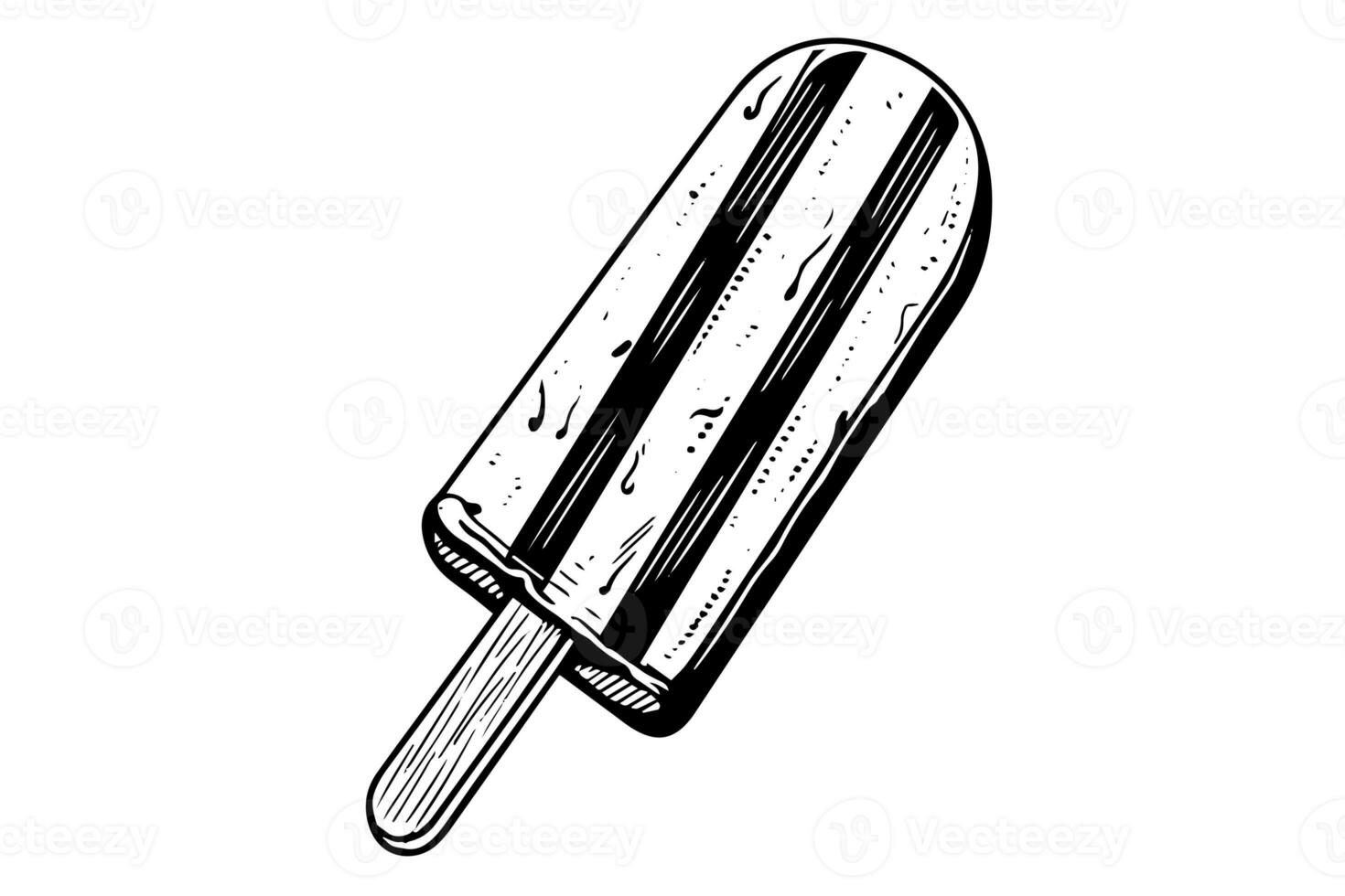 Ice cream on a stick. Ink hand drawn sketch engraved style vector illustration. photo