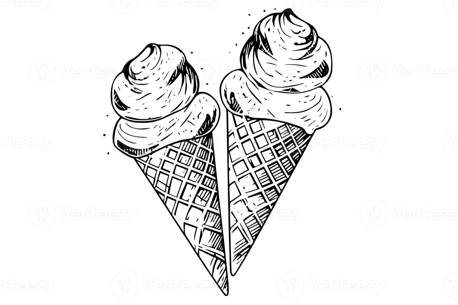 Ice cream cones. Ink hand drawn sketch engraved style vector illustration. photo