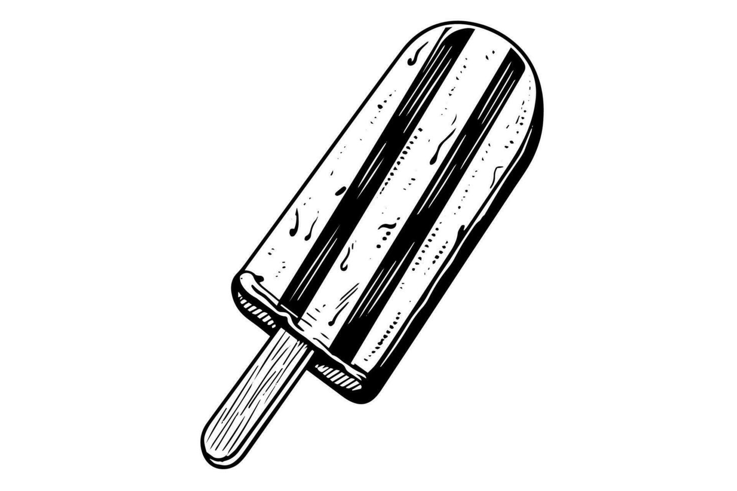 Ice cream on a stick. Ink hand drawn sketch engraved style vector illustration.